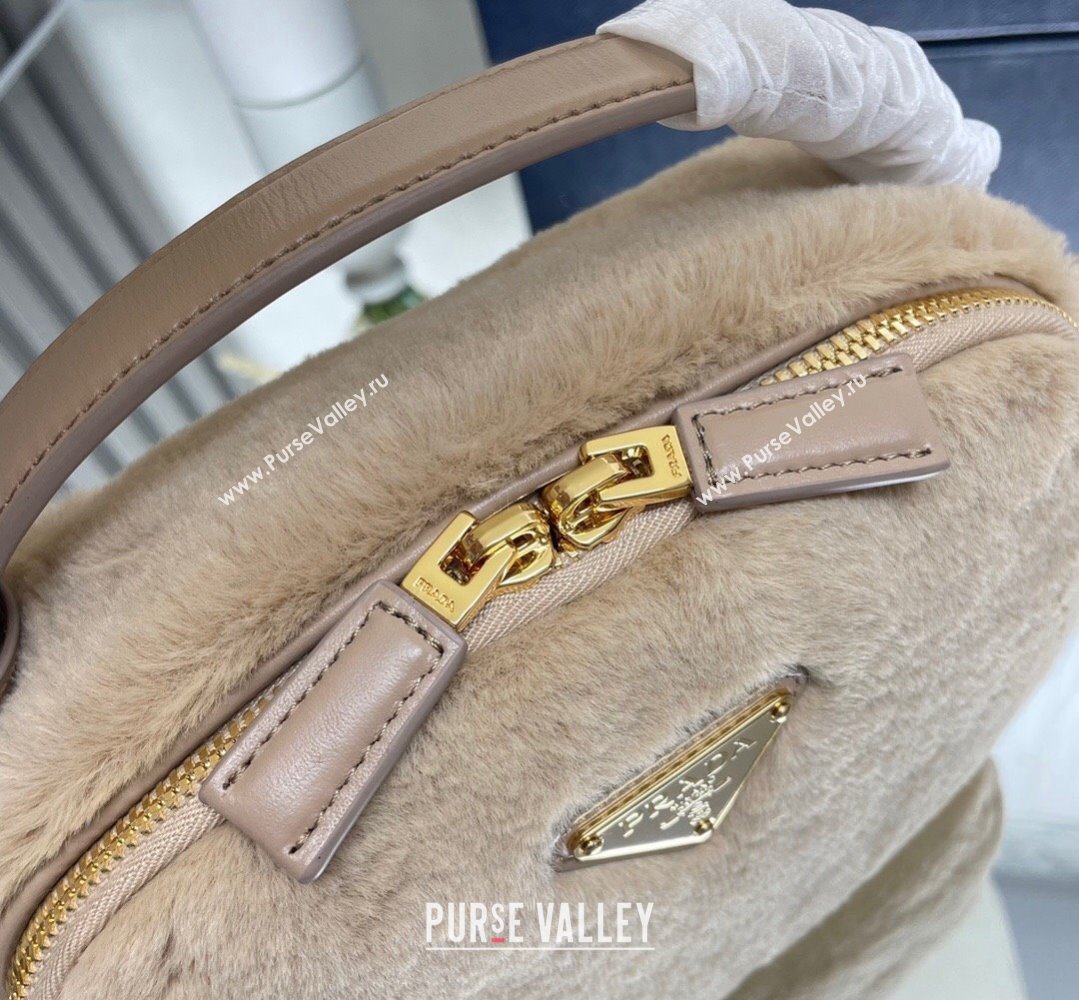 Prada Odette shearling mini-bag 1BH208 Beige 2024 (ziyin-24022712)