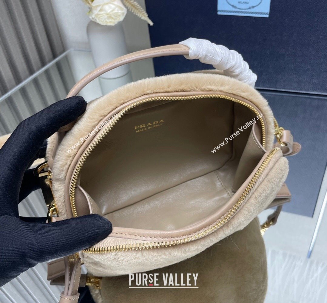 Prada Odette shearling mini-bag 1BH208 Beige 2024 (ziyin-24022712)