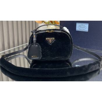 Prada Odette shearling mini-bag 1BH208 Black 2024 (ziyin-24022711)