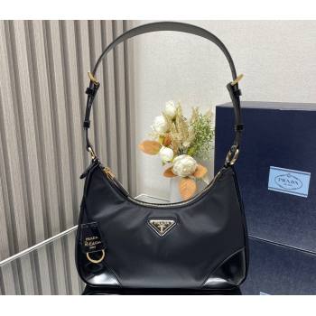 Prada Re-Nylon and Patent Leather Hobo Bag 1BC214 Black 2024 (ziyin-24022818)