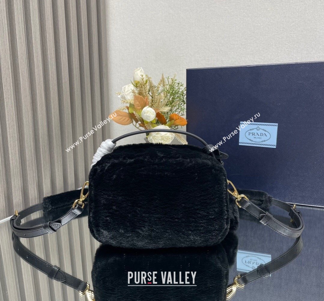 Prada Odette shearling mini-bag 1BH208 Black 2024 (ziyin-24022711)