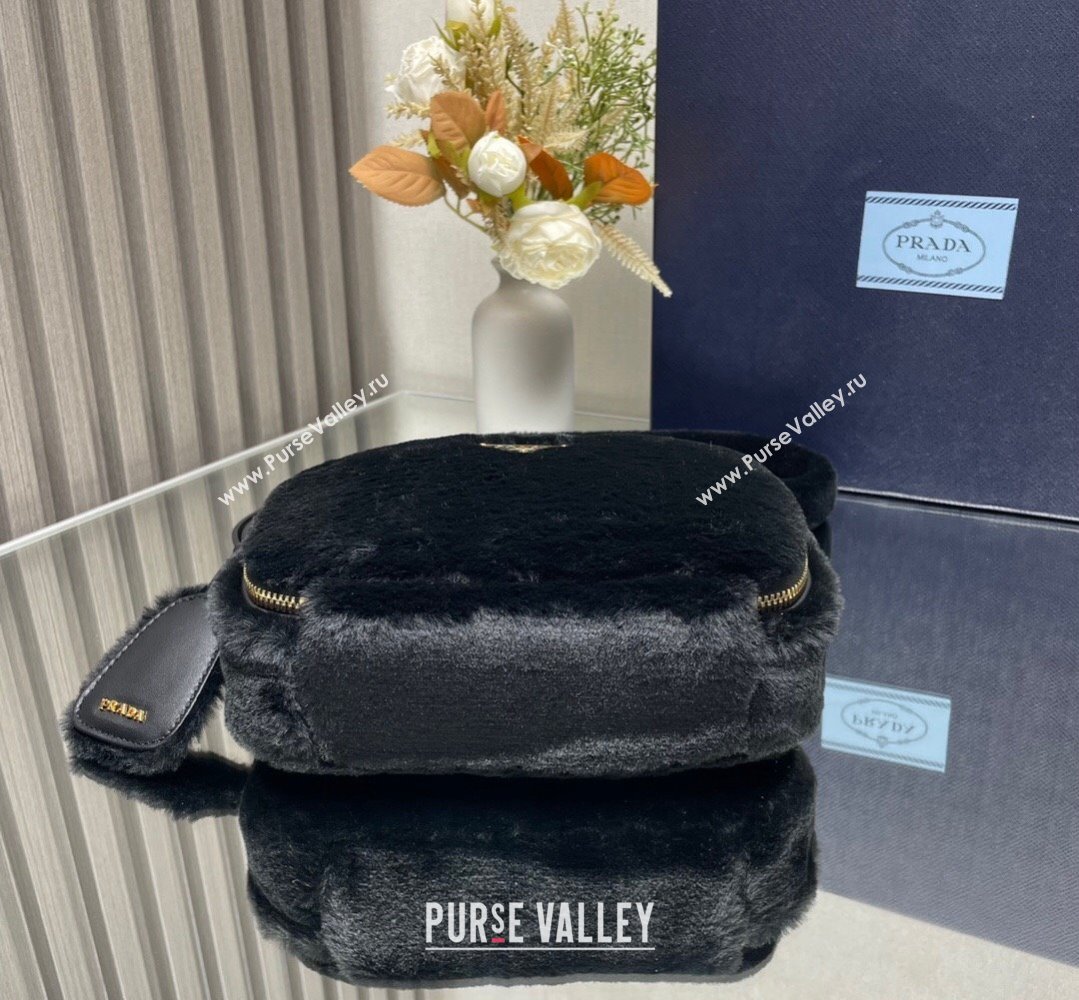 Prada Odette shearling mini-bag 1BH208 Black 2024 (ziyin-24022711)