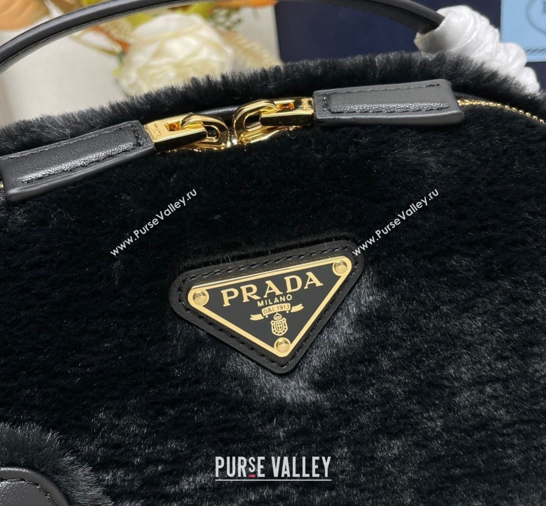 Prada Odette shearling mini-bag 1BH208 Black 2024 (ziyin-24022711)