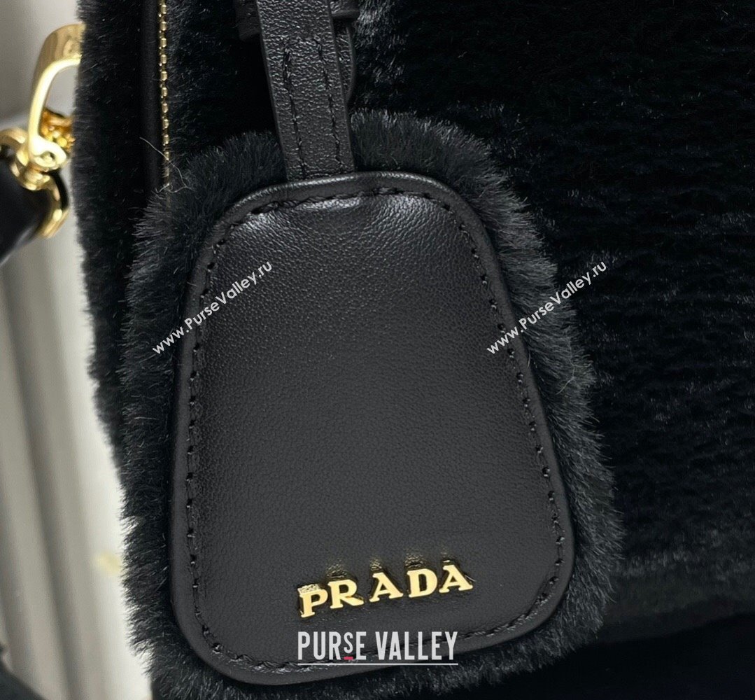 Prada Odette shearling mini-bag 1BH208 Black 2024 (ziyin-24022711)