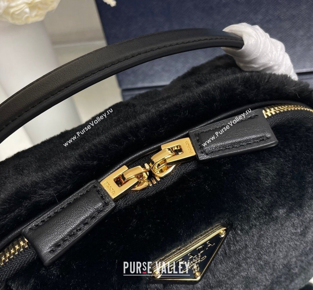 Prada Odette shearling mini-bag 1BH208 Black 2024 (ziyin-24022711)