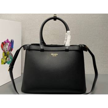 Prada Buckle medium leather handbag with double belt 1BA417 Black 2024 (ziyin-24022850)