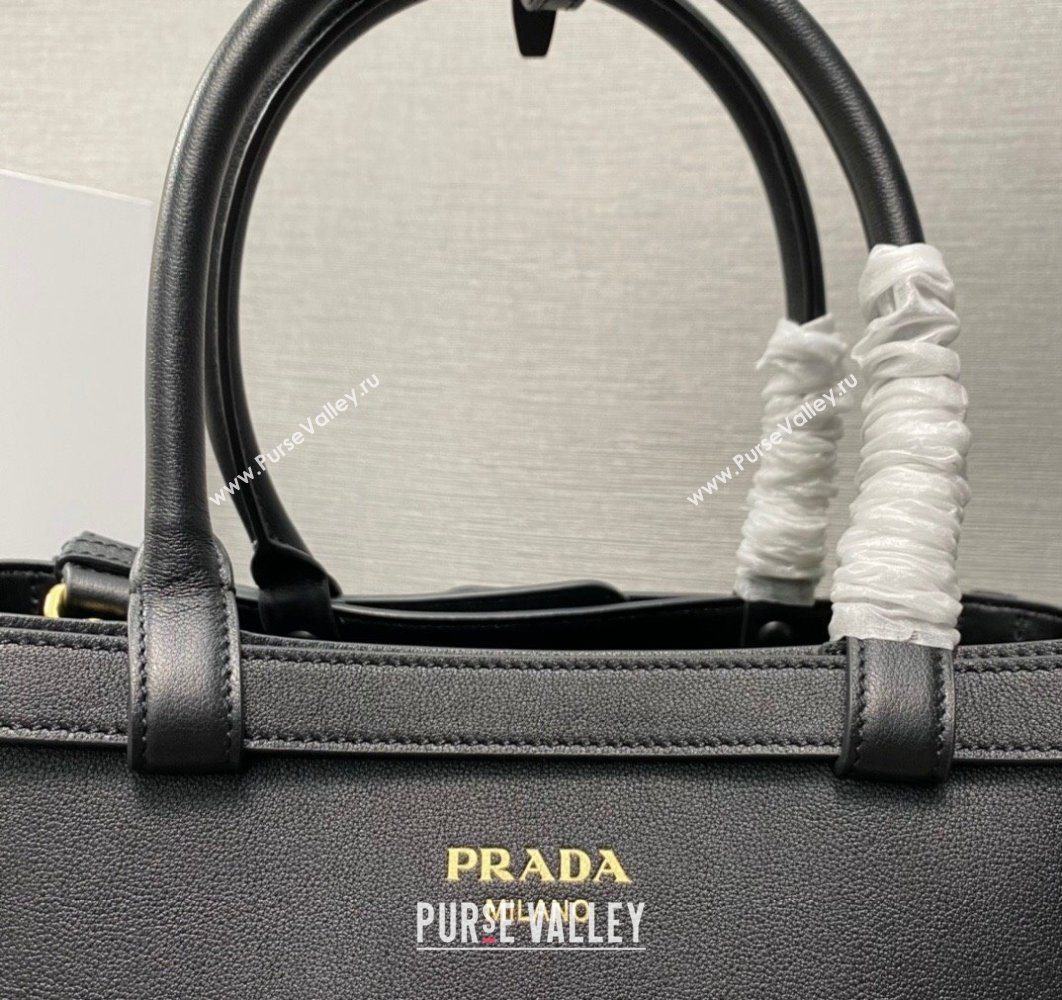 Prada Buckle medium leather handbag with double belt 1BA417 Black 2024 (ziyin-24022850)