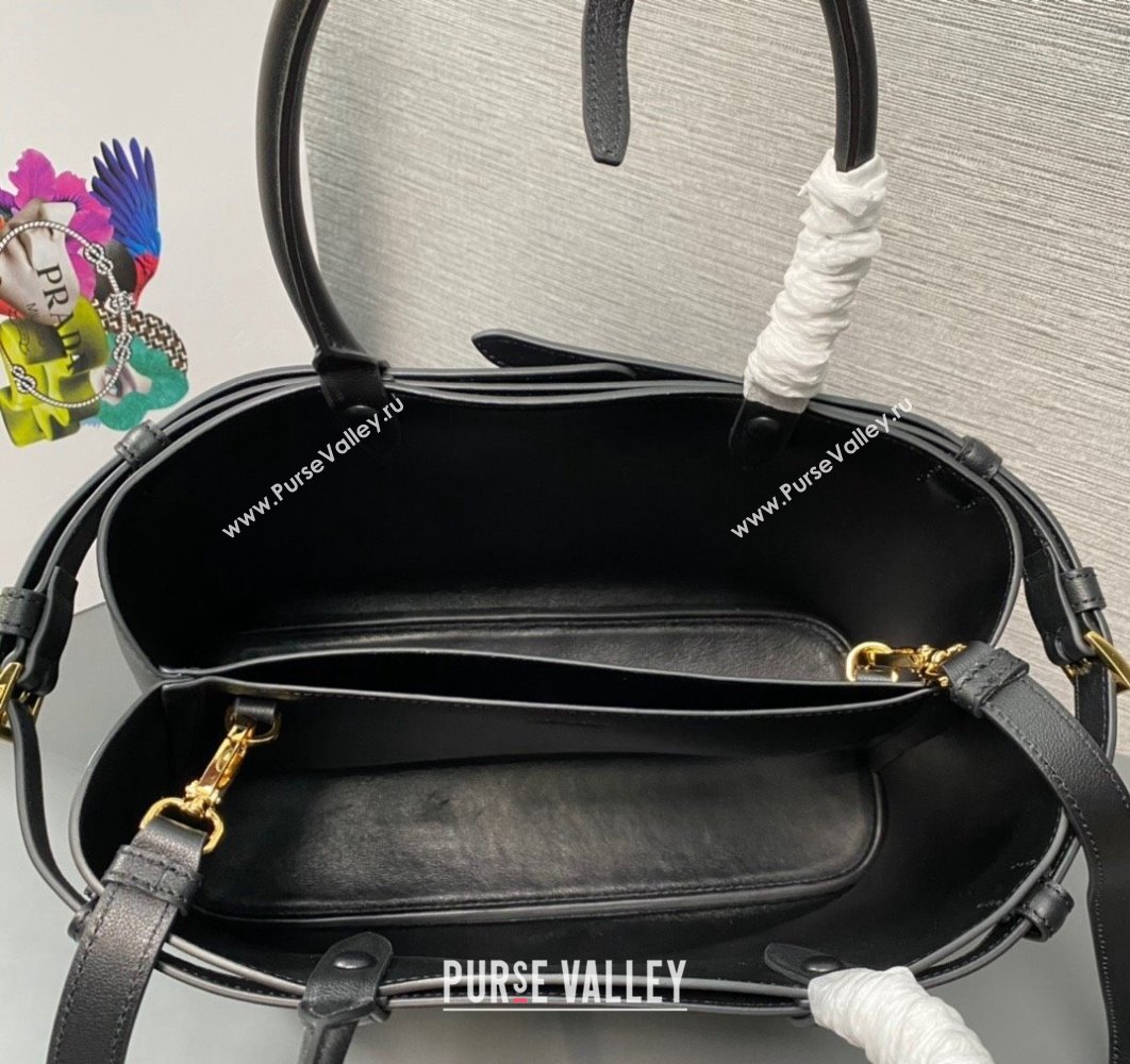 Prada Buckle medium leather handbag with double belt 1BA417 Black 2024 (ziyin-24022850)