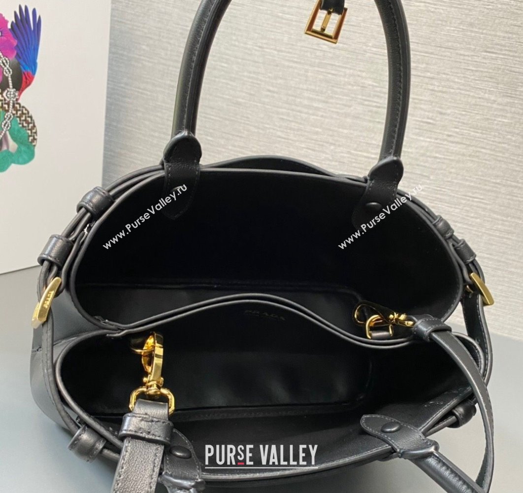 Prada Buckle small leather handbag with double belt 1BA418 Black 2024 (ziyin-24022853)