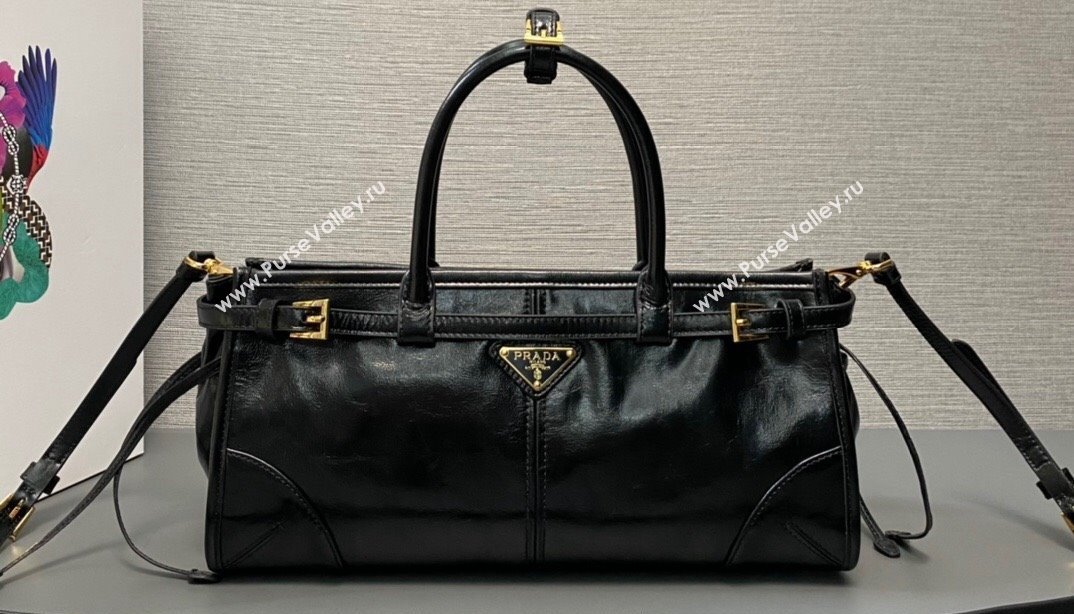 Prada Medium leather handbag with Short Handle 1BA426 Black 2024 (ziyin-24022856)