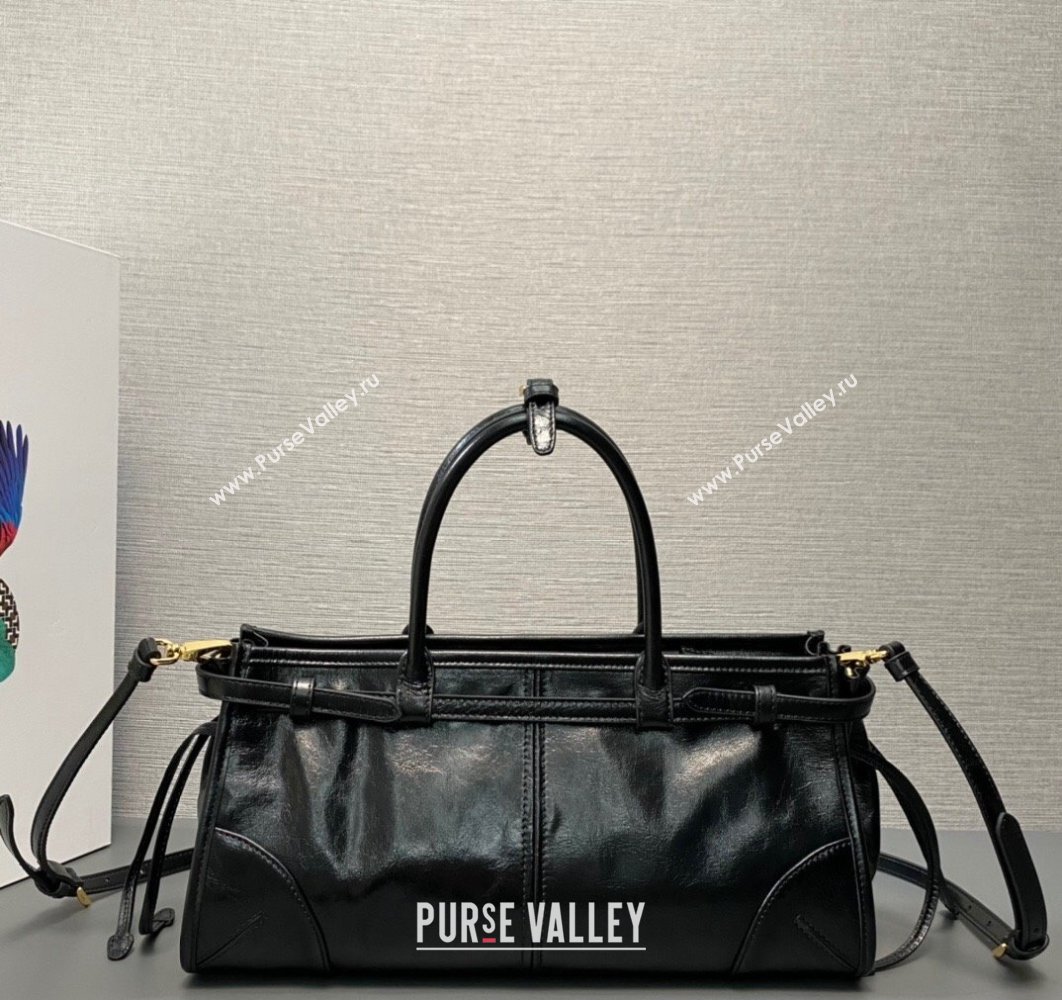 Prada Medium leather handbag with Short Handle 1BA426 Black 2024 (ziyin-24022856)