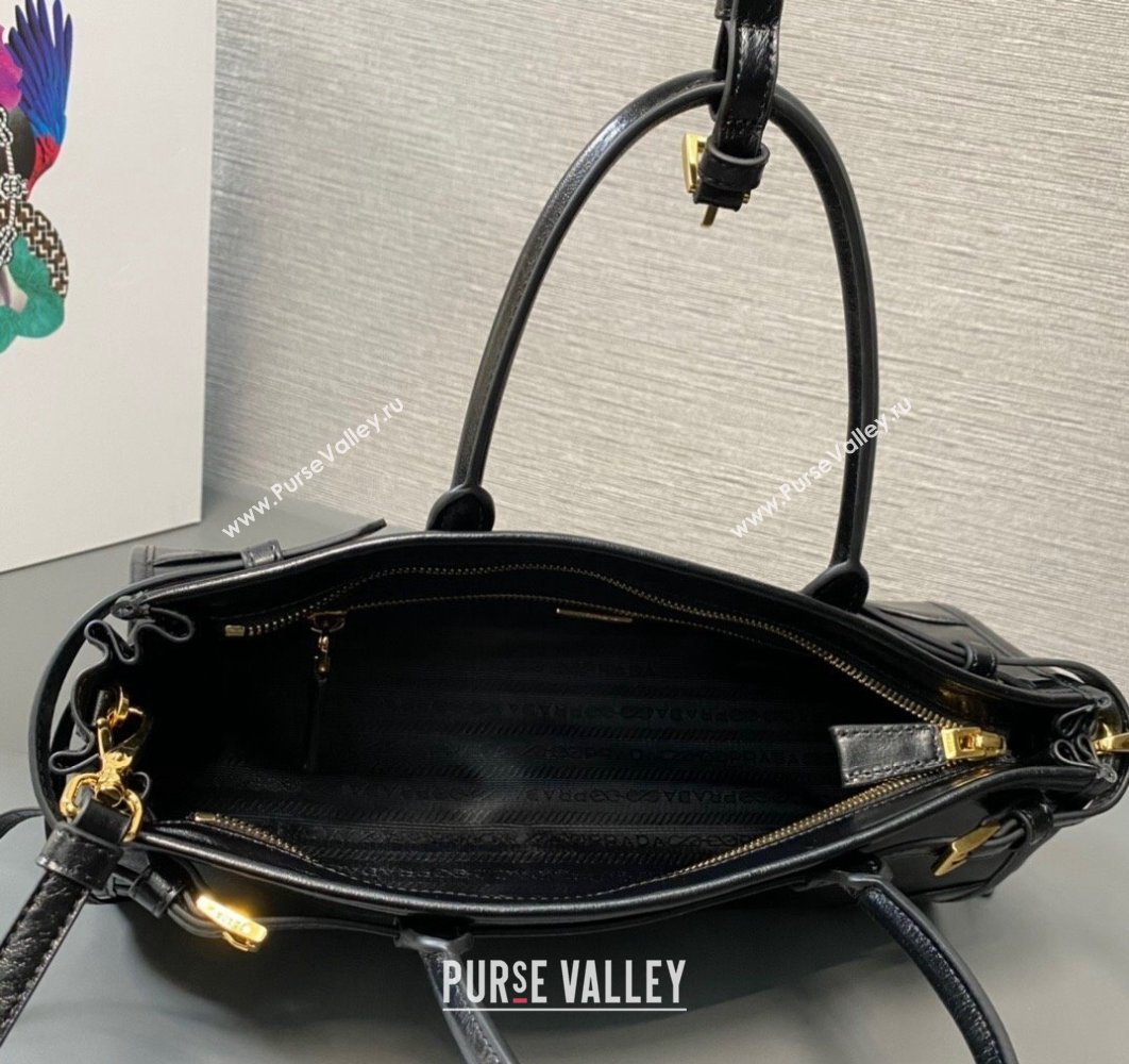 Prada Medium leather handbag with Short Handle 1BA426 Black 2024 (ziyin-24022856)