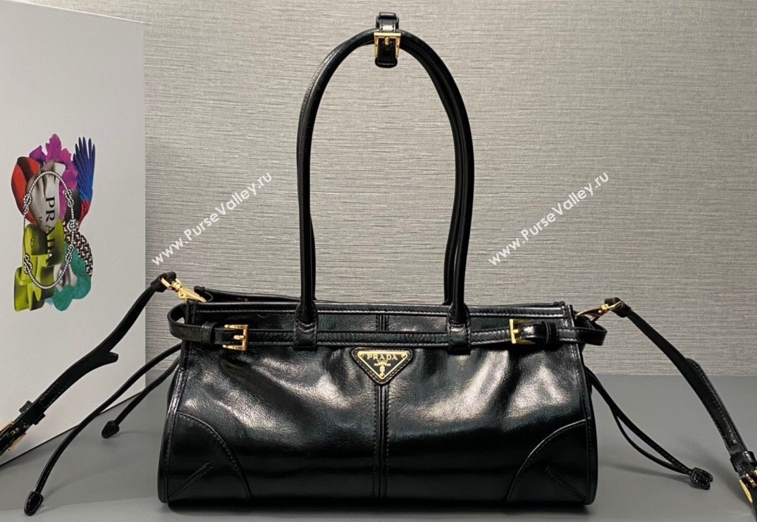 Prada Medium leather handbag with Long Handle 1BA426 Black 2024 (ziyin-24022859)