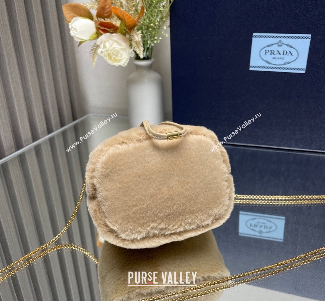 Prada shearling mini Pouch bag 1NR016 Beige 2024 (ziyin-24022714)