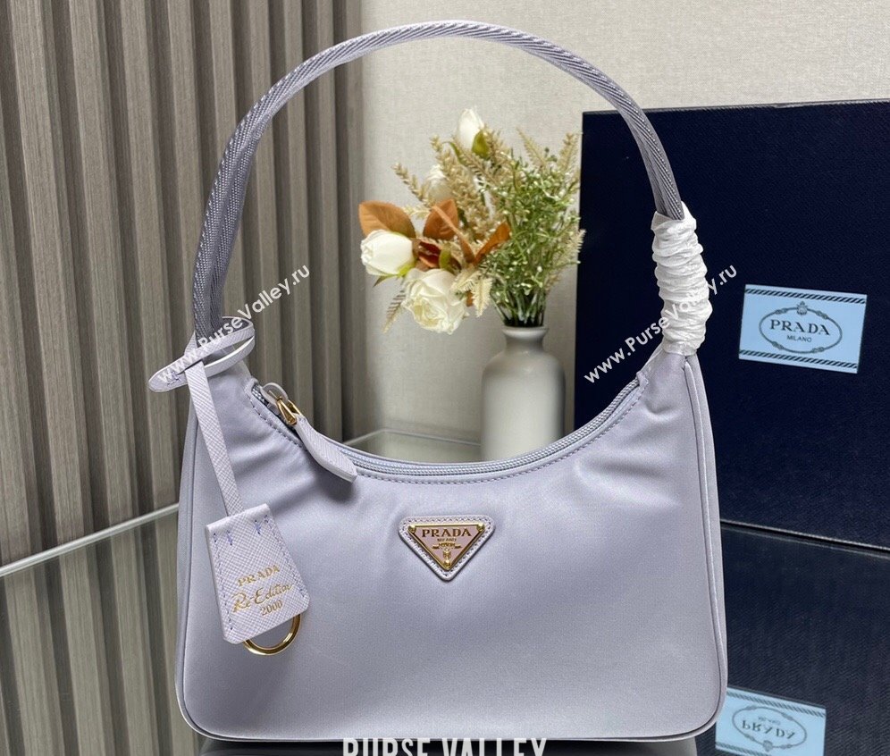 Prada Re-Edition 2000 Re-Nylon and Saffiano Mini Hobo Bag 1NE515 Pale Purple/Gold 2024 (ziyin-24022841)