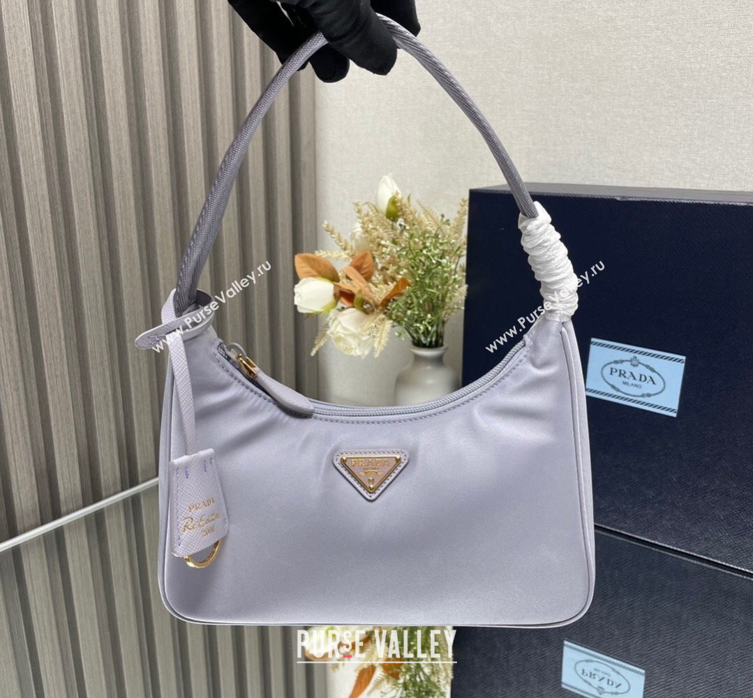 Prada Re-Edition 2000 Re-Nylon and Saffiano Mini Hobo Bag 1NE515 Pale Purple/Gold 2024 (ziyin-24022841)