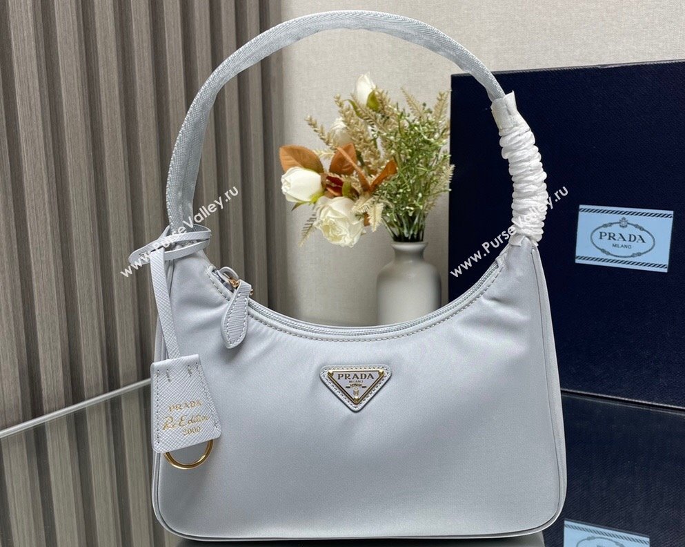 Prada Re-Edition 2000 Re-Nylon and Saffiano Mini Hobo Bag 1NE515 Pale Blue/Gold 2024 (ziyin-24022843)