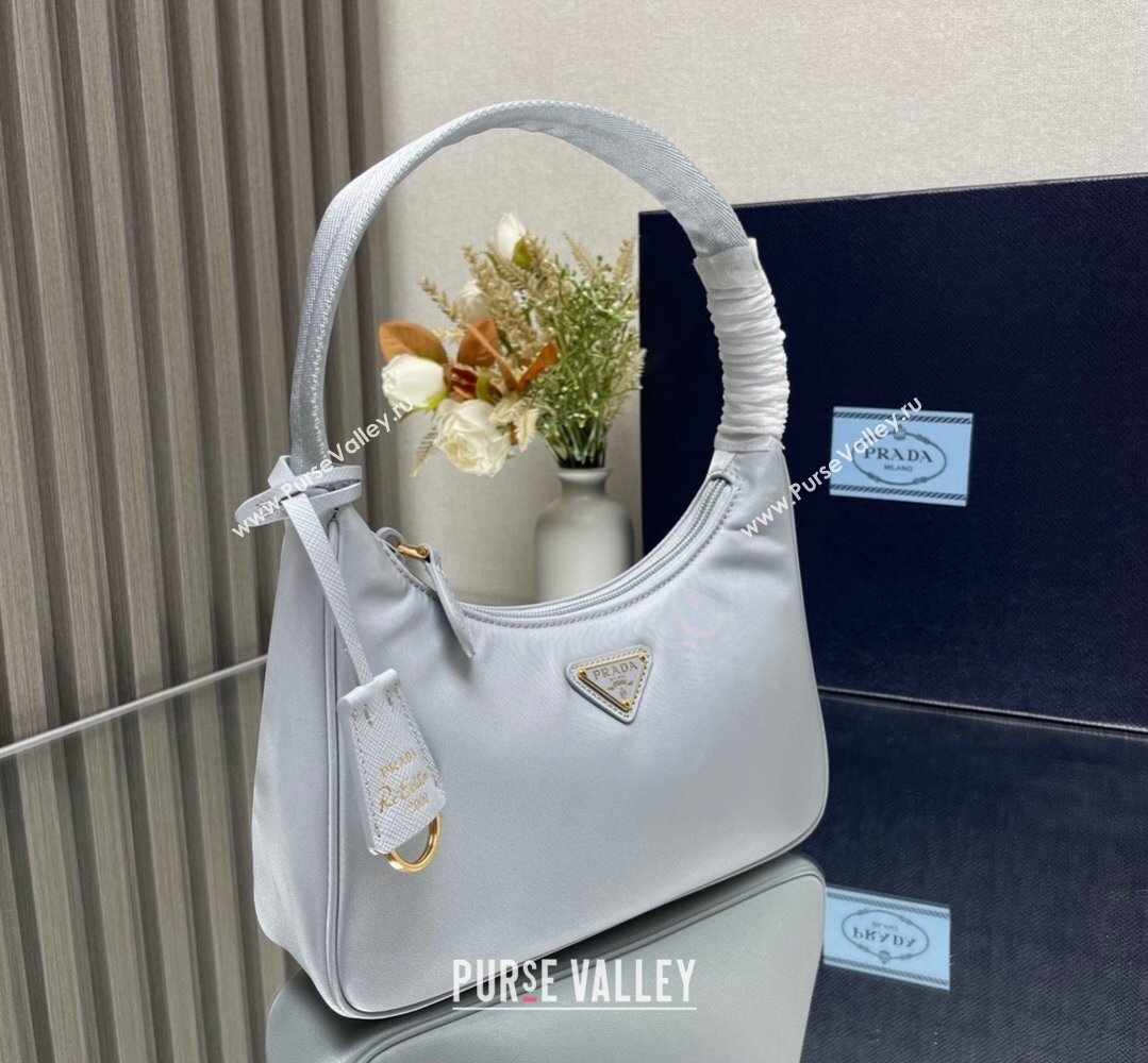 Prada Re-Edition 2000 Re-Nylon and Saffiano Mini Hobo Bag 1NE515 Pale Blue/Gold 2024 (ziyin-24022843)