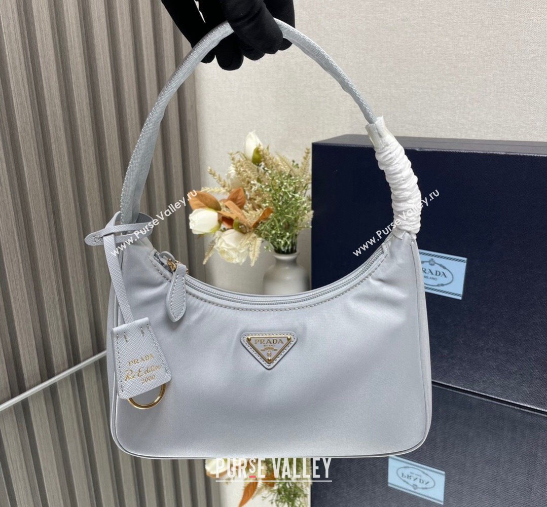 Prada Re-Edition 2000 Re-Nylon and Saffiano Mini Hobo Bag 1NE515 Pale Blue/Gold 2024 (ziyin-24022843)