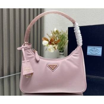 Prada Re-Edition 2000 Re-Nylon and Saffiano Mini Hobo Bag 1NE515 Light Pink/Gold 2024 (ziyin-24022840)