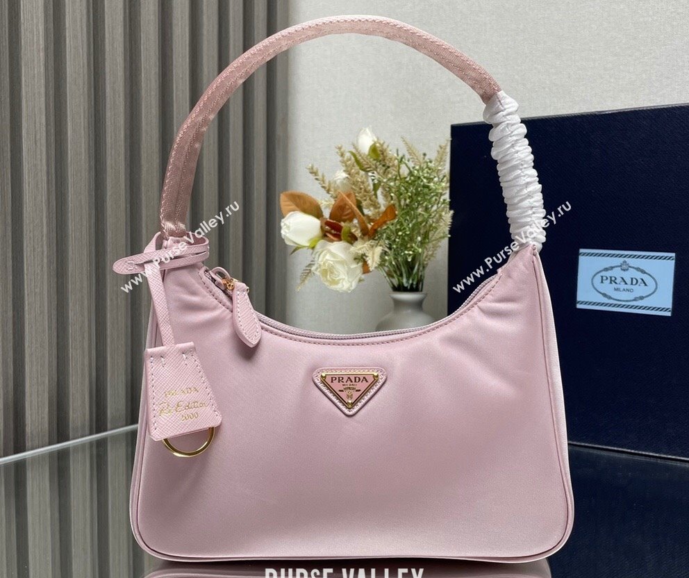 Prada Re-Edition 2000 Re-Nylon and Saffiano Mini Hobo Bag 1NE515 Light Pink/Gold 2024 (ziyin-24022840)