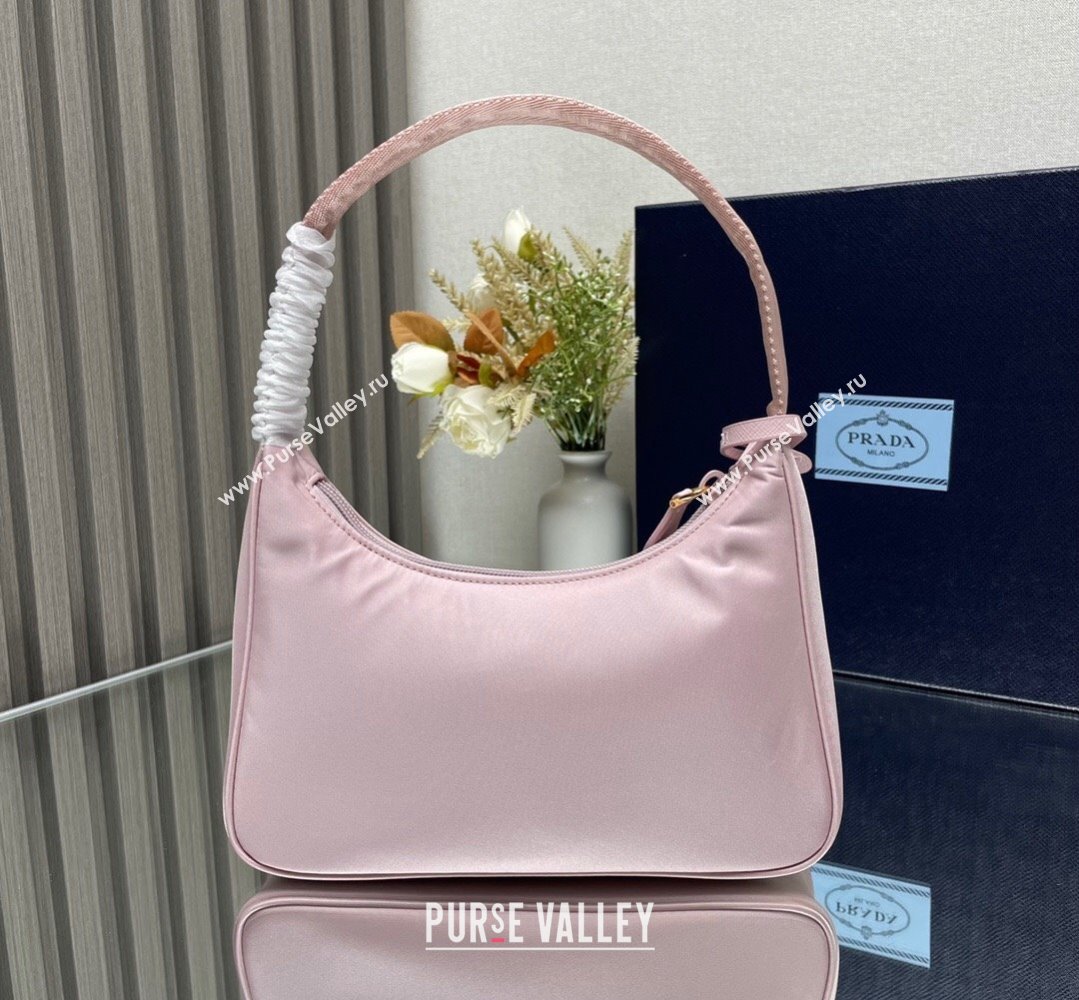 Prada Re-Edition 2000 Re-Nylon and Saffiano Mini Hobo Bag 1NE515 Light Pink/Gold 2024 (ziyin-24022840)