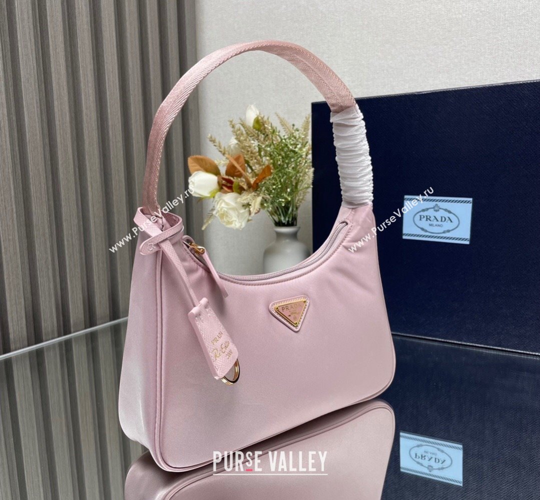 Prada Re-Edition 2000 Re-Nylon and Saffiano Mini Hobo Bag 1NE515 Light Pink/Gold 2024 (ziyin-24022840)