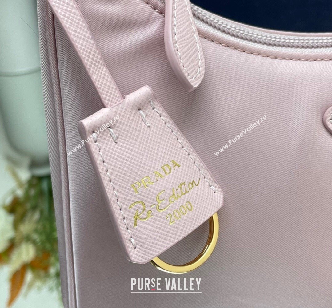 Prada Re-Edition 2000 Re-Nylon and Saffiano Mini Hobo Bag 1NE515 Light Pink/Gold 2024 (ziyin-24022840)