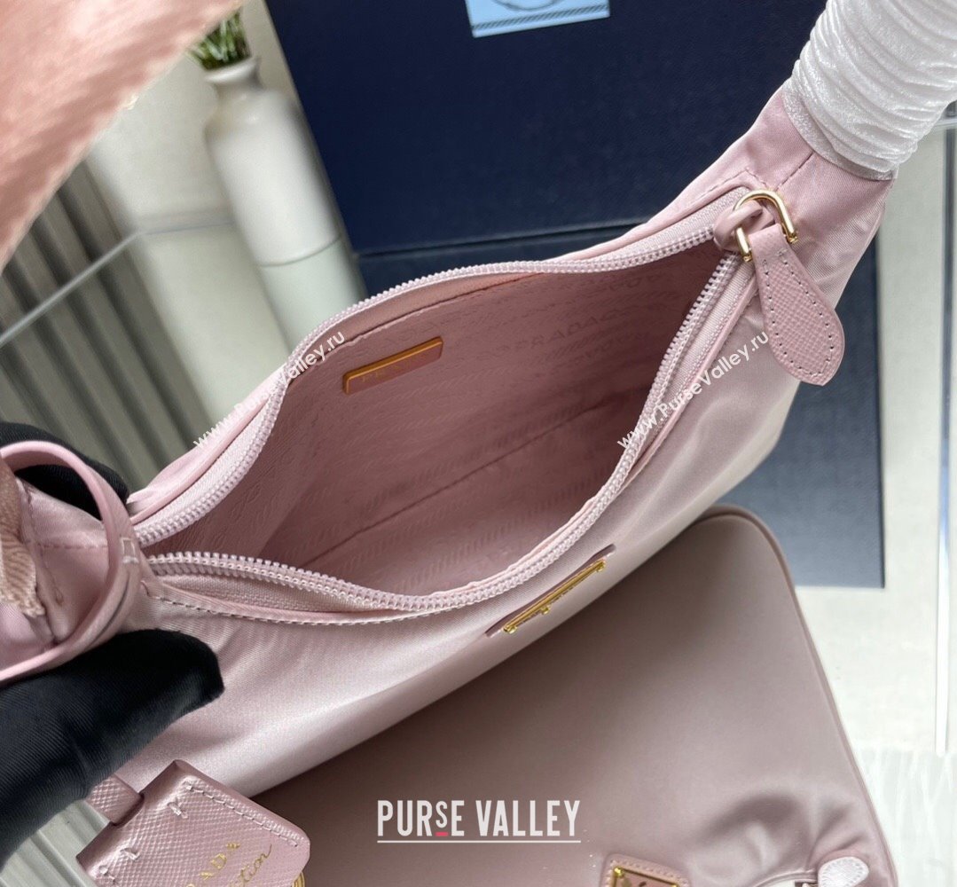 Prada Re-Edition 2000 Re-Nylon and Saffiano Mini Hobo Bag 1NE515 Light Pink/Gold 2024 (ziyin-24022840)