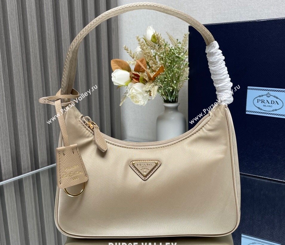 Prada Re-Edition 2000 Re-Nylon and Saffiano Mini Hobo Bag 1NE515 Beige/Gold 2024 (ziyin-24022844)