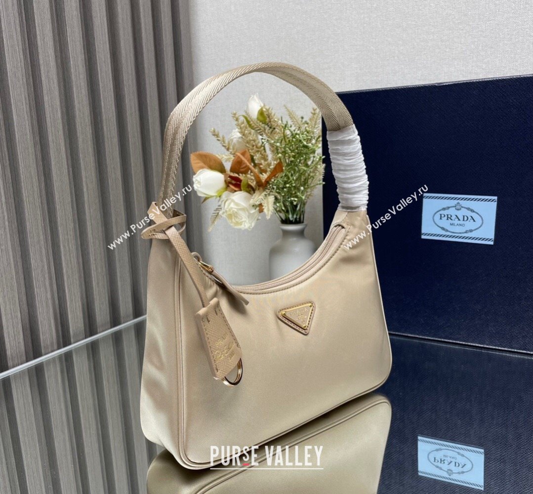 Prada Re-Edition 2000 Re-Nylon and Saffiano Mini Hobo Bag 1NE515 Beige/Gold 2024 (ziyin-24022844)