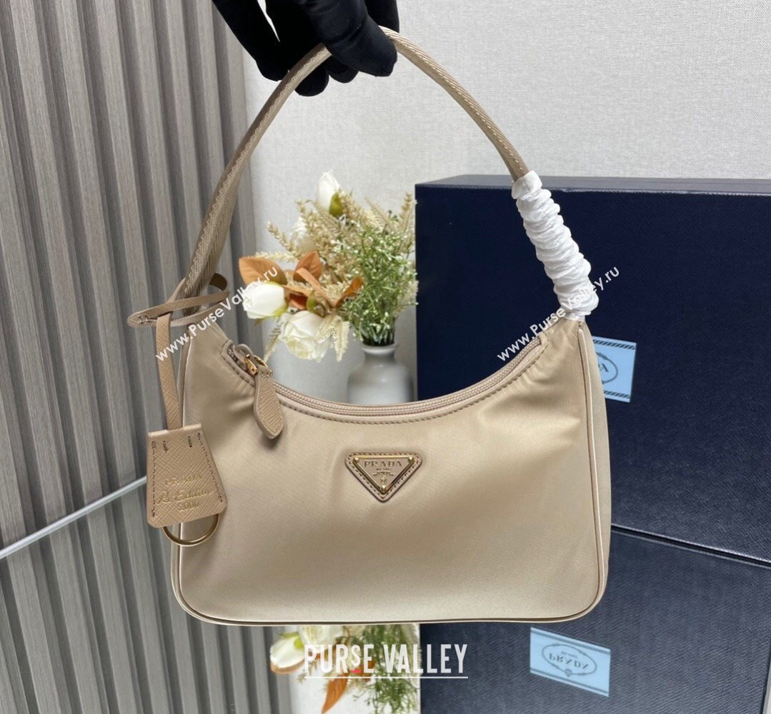 Prada Re-Edition 2000 Re-Nylon and Saffiano Mini Hobo Bag 1NE515 Beige/Gold 2024 (ziyin-24022844)