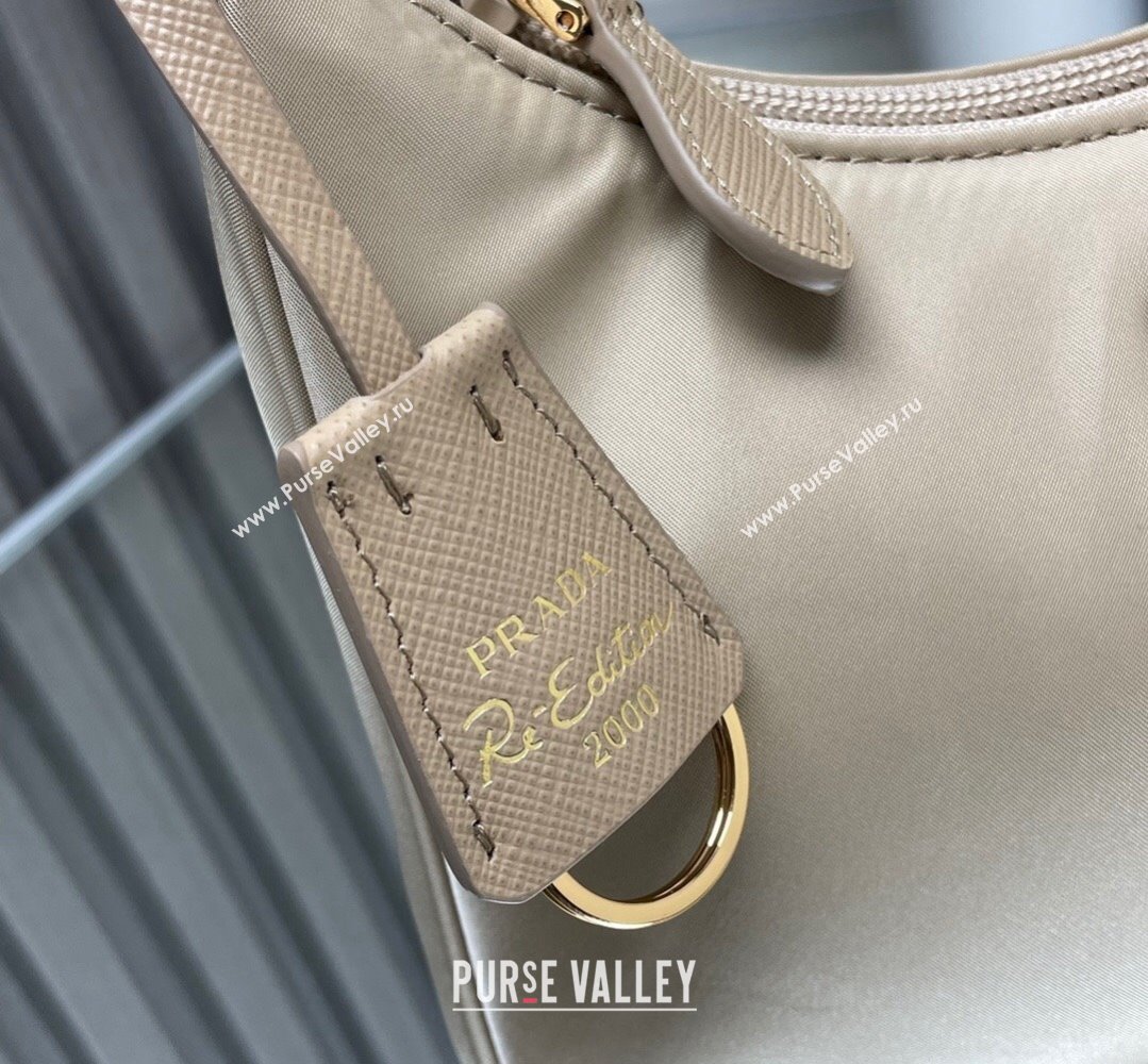 Prada Re-Edition 2000 Re-Nylon and Saffiano Mini Hobo Bag 1NE515 Beige/Gold 2024 (ziyin-24022844)