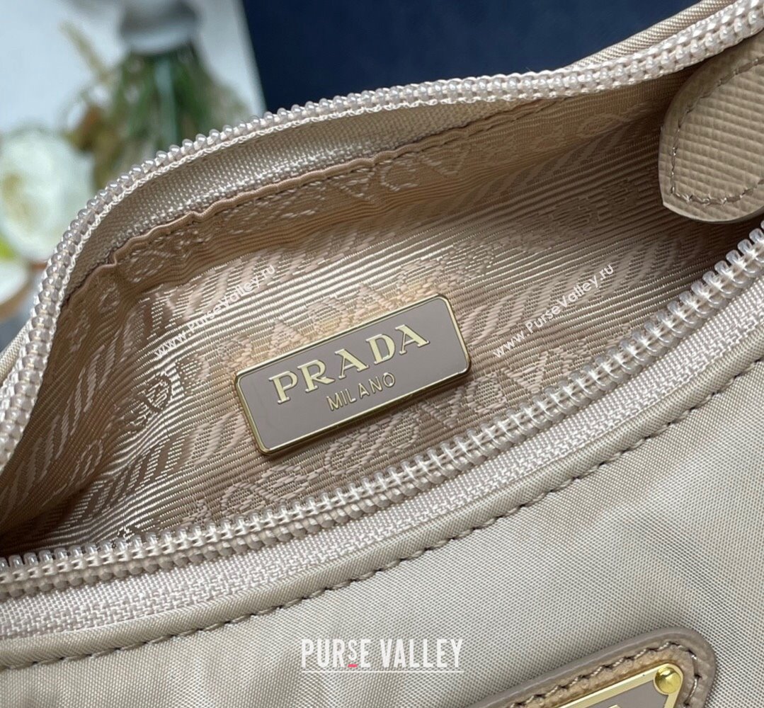 Prada Re-Edition 2000 Re-Nylon and Saffiano Mini Hobo Bag 1NE515 Beige/Gold 2024 (ziyin-24022844)