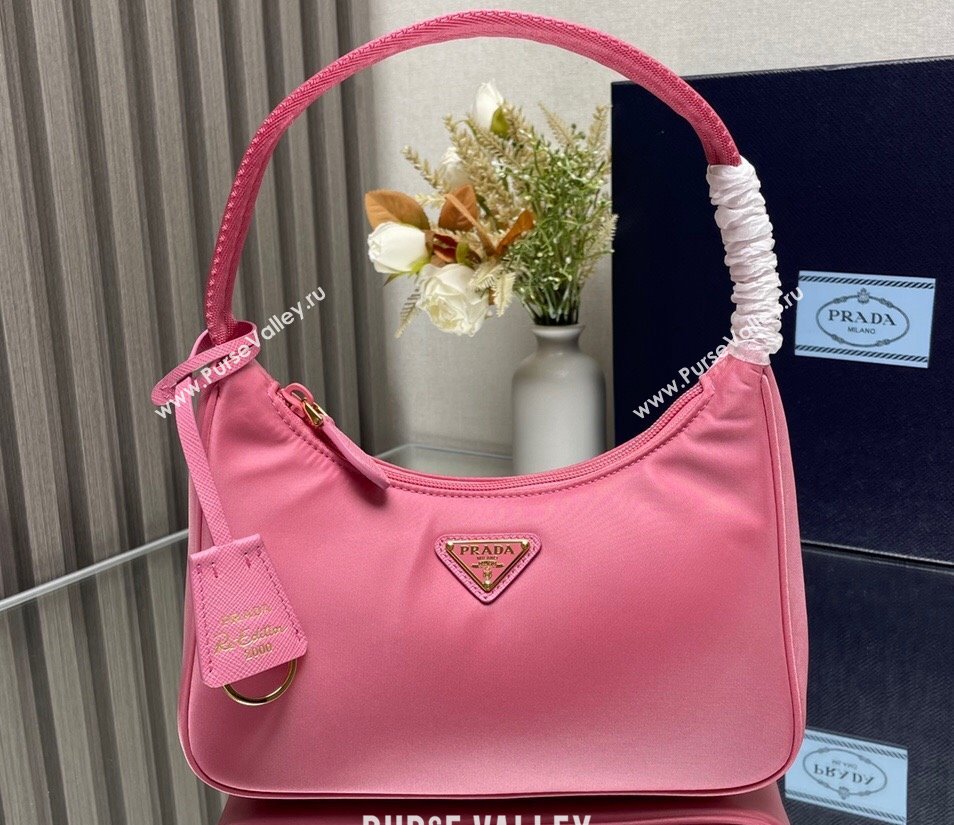 Prada Re-Edition 2000 Re-Nylon and Saffiano Mini Hobo Bag 1NE515 Pink/Gold 2024 (ziyin-24022839)