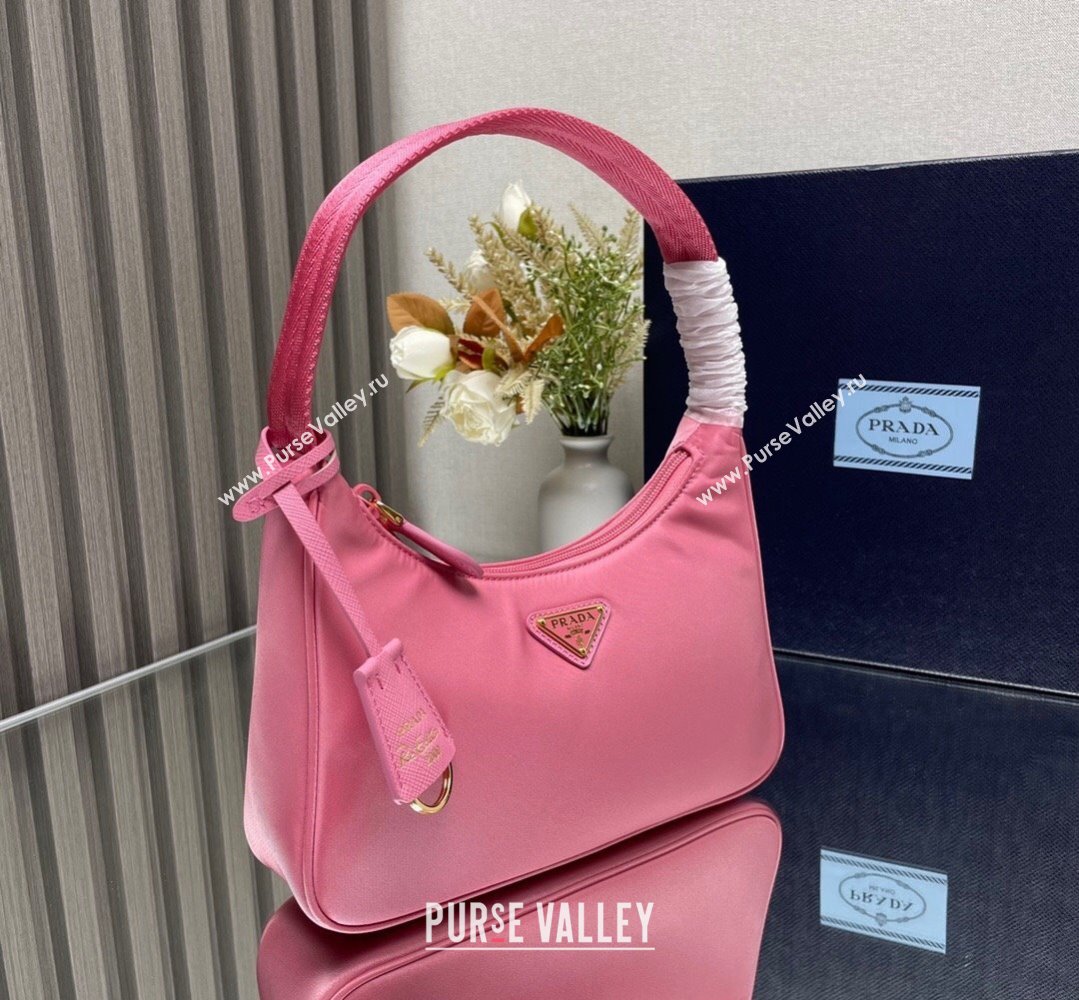 Prada Re-Edition 2000 Re-Nylon and Saffiano Mini Hobo Bag 1NE515 Pink/Gold 2024 (ziyin-24022839)