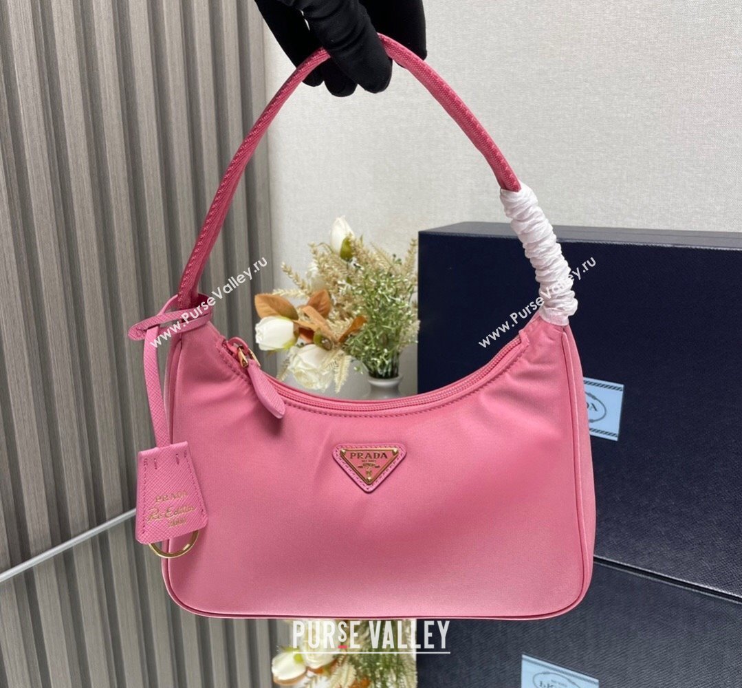 Prada Re-Edition 2000 Re-Nylon and Saffiano Mini Hobo Bag 1NE515 Pink/Gold 2024 (ziyin-24022839)