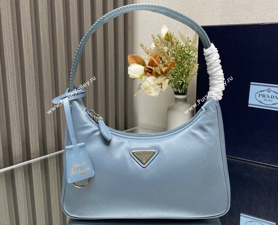 Prada Re-Edition 2000 Re-Nylon and Saffiano Mini Hobo Bag 1NE515 Sky Blue/Gold 2024 (ziyin-24022842)