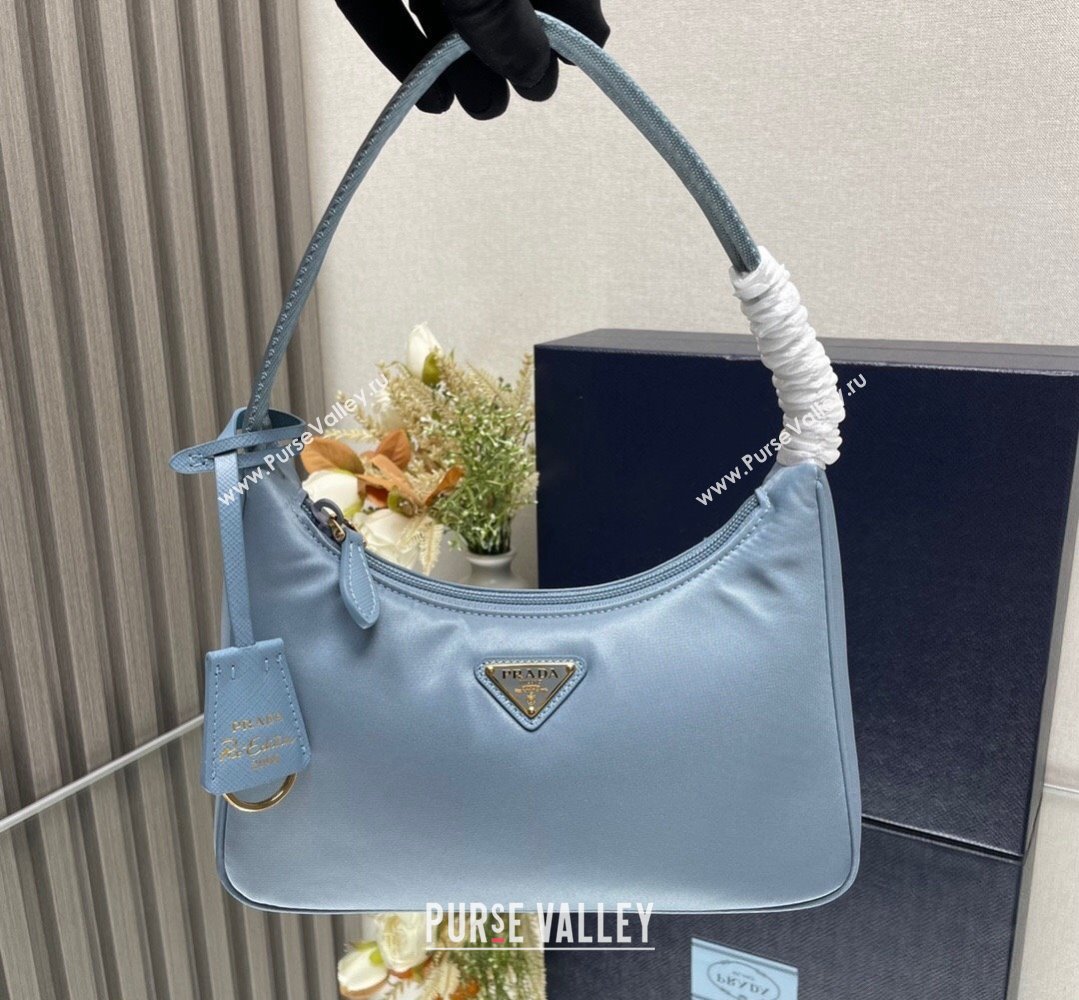 Prada Re-Edition 2000 Re-Nylon and Saffiano Mini Hobo Bag 1NE515 Sky Blue/Gold 2024 (ziyin-24022842)