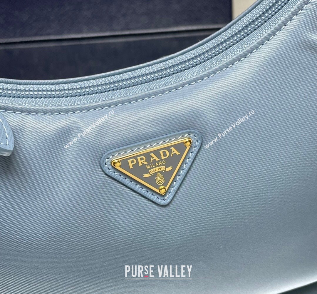 Prada Re-Edition 2000 Re-Nylon and Saffiano Mini Hobo Bag 1NE515 Sky Blue/Gold 2024 (ziyin-24022842)