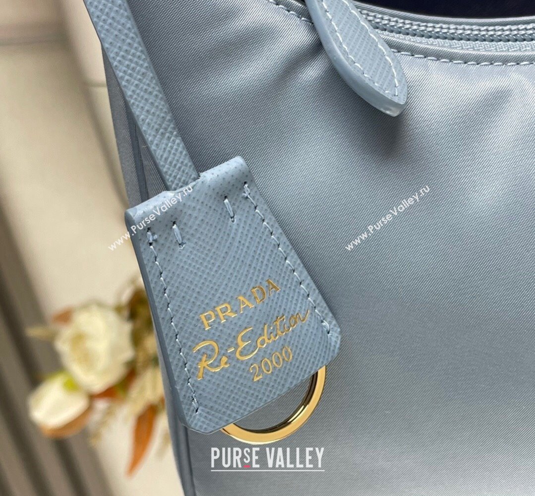 Prada Re-Edition 2000 Re-Nylon and Saffiano Mini Hobo Bag 1NE515 Sky Blue/Gold 2024 (ziyin-24022842)