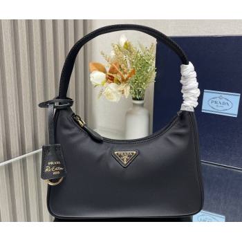 Prada Re-Edition 2000 Re-Nylon and Saffiano Mini Hobo Bag 1NE515 Black/Gold 2024 (ziyin-24022838)