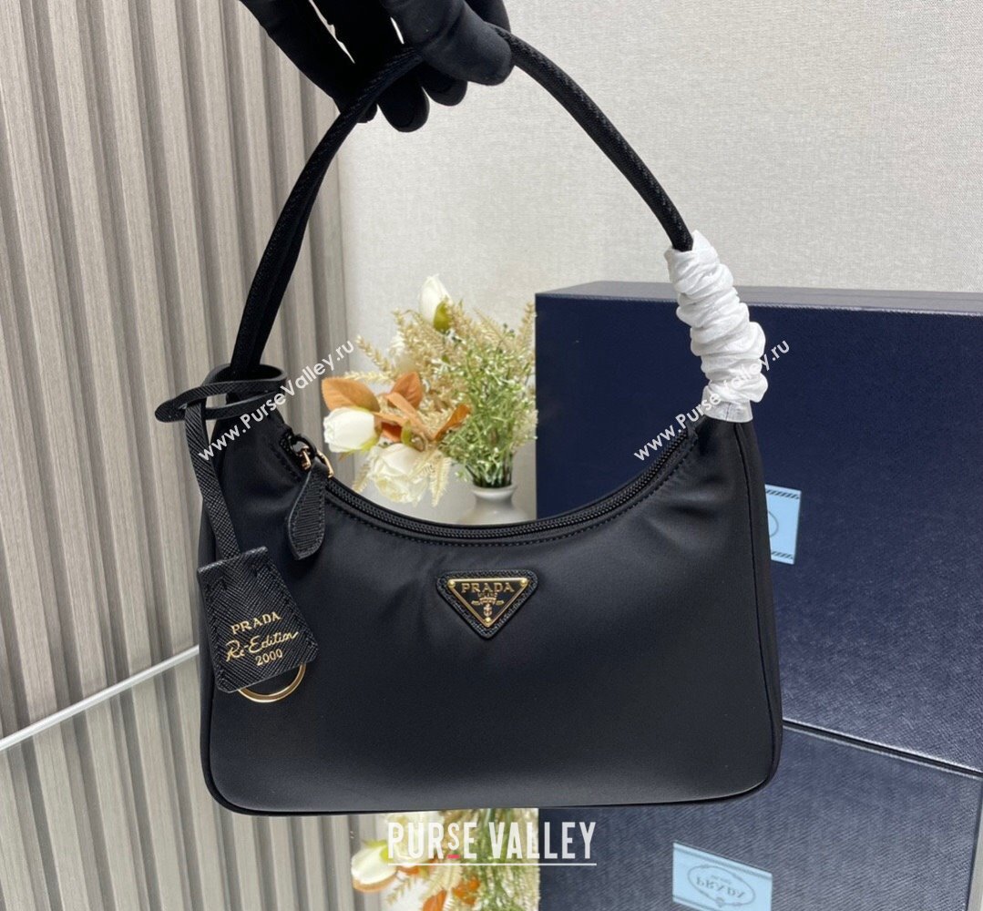 Prada Re-Edition 2000 Re-Nylon and Saffiano Mini Hobo Bag 1NE515 Black/Gold 2024 (ziyin-24022838)