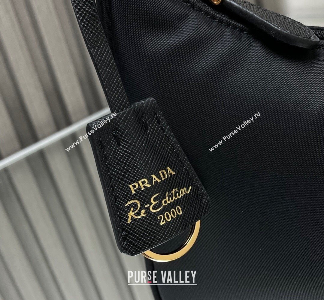 Prada Re-Edition 2000 Re-Nylon and Saffiano Mini Hobo Bag 1NE515 Black/Gold 2024 (ziyin-24022838)