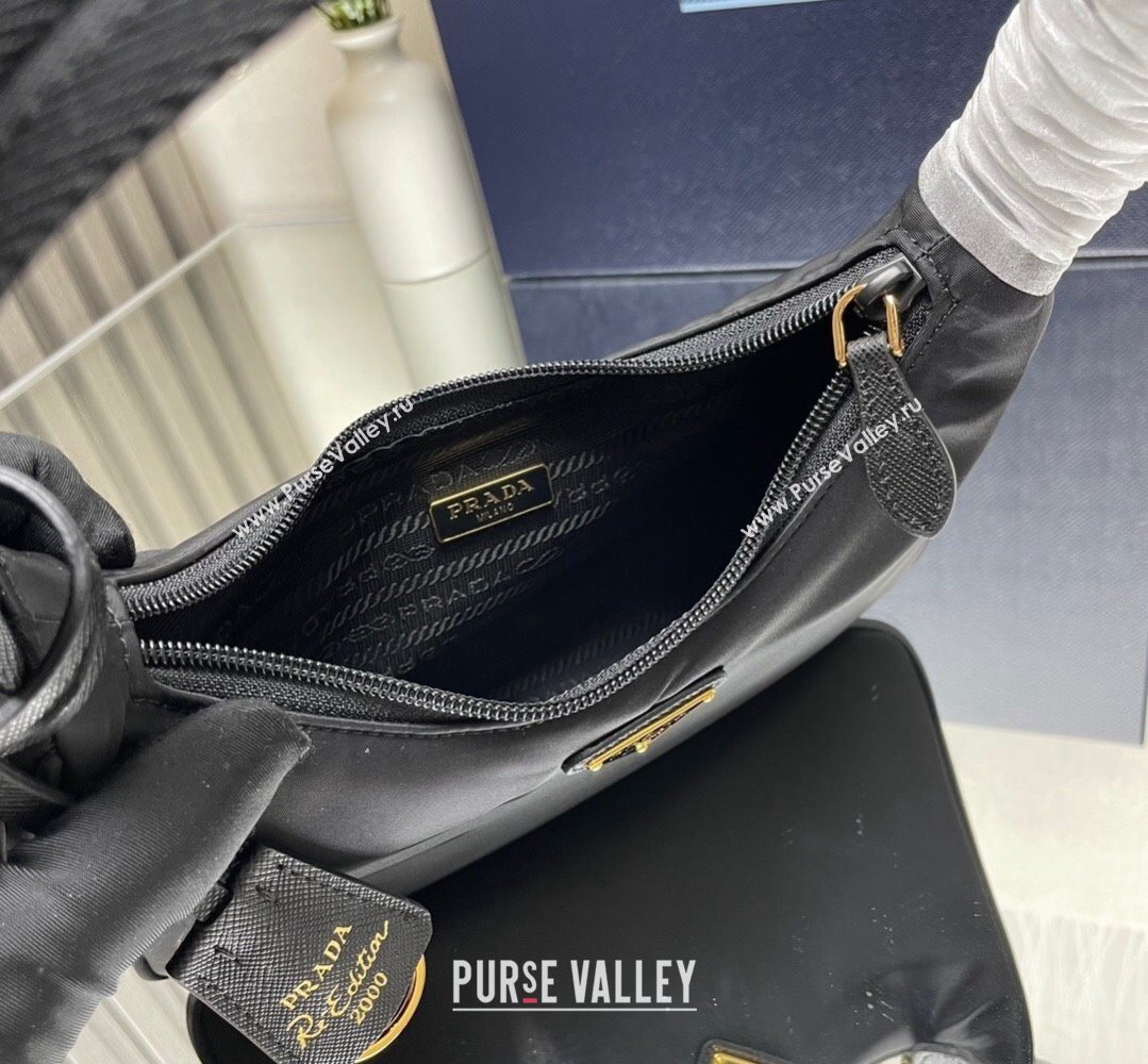 Prada Re-Edition 2000 Re-Nylon and Saffiano Mini Hobo Bag 1NE515 Black/Gold 2024 (ziyin-24022838)