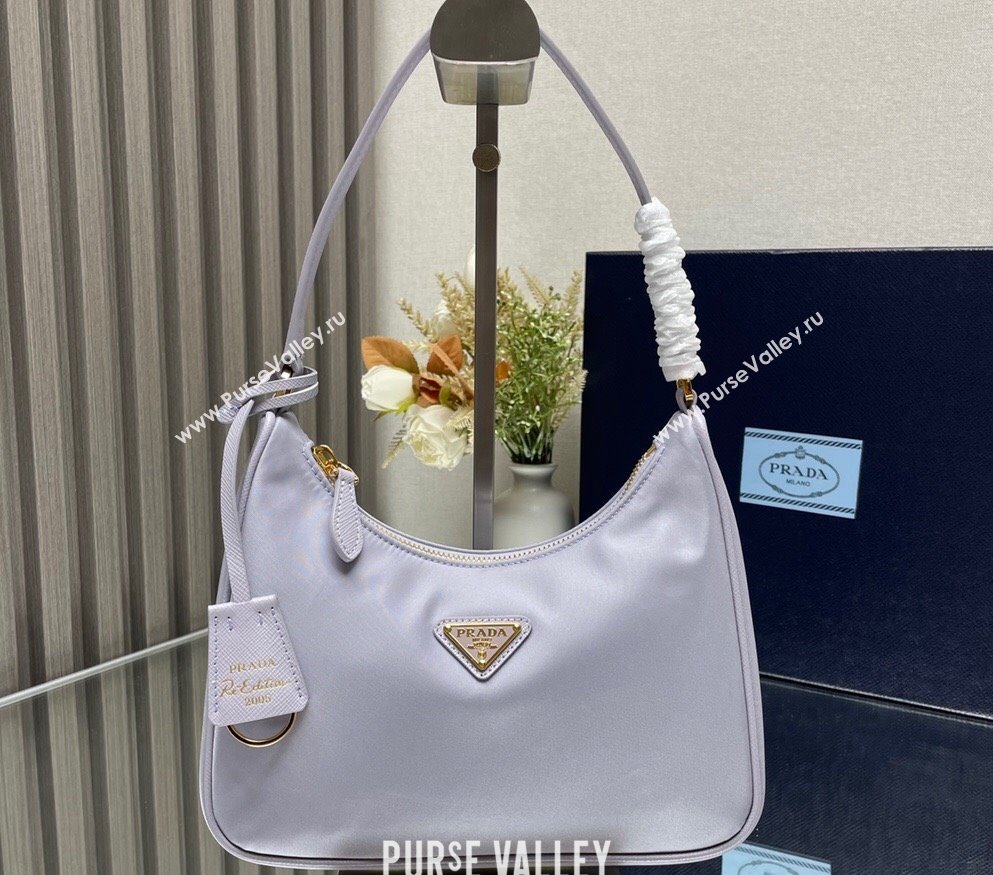 Prada Re-Edition 2005 Re-Nylon and Saffiano Mini Hobo Bag 1NE204 Pale Purple/Gold 2024 (ziyin-24022834)