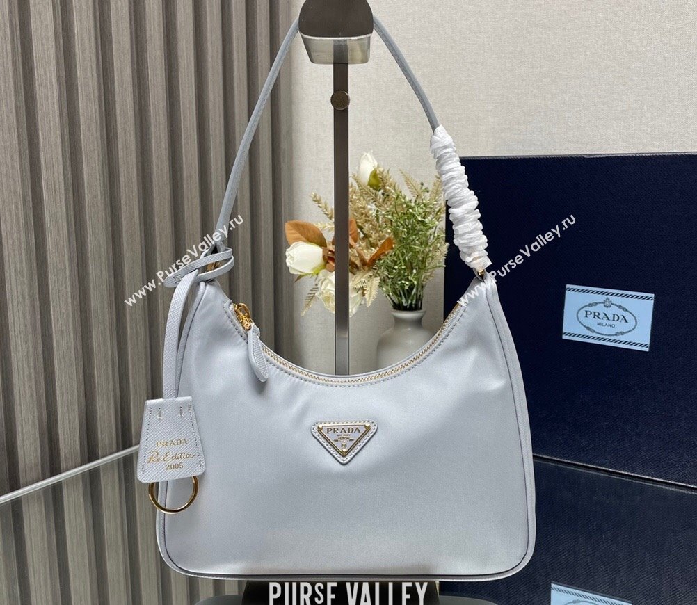 Prada Re-Edition 2005 Re-Nylon and Saffiano Mini Hobo Bag 1NE204 Pale Blue/Gold 2024 (ziyin-24022836)