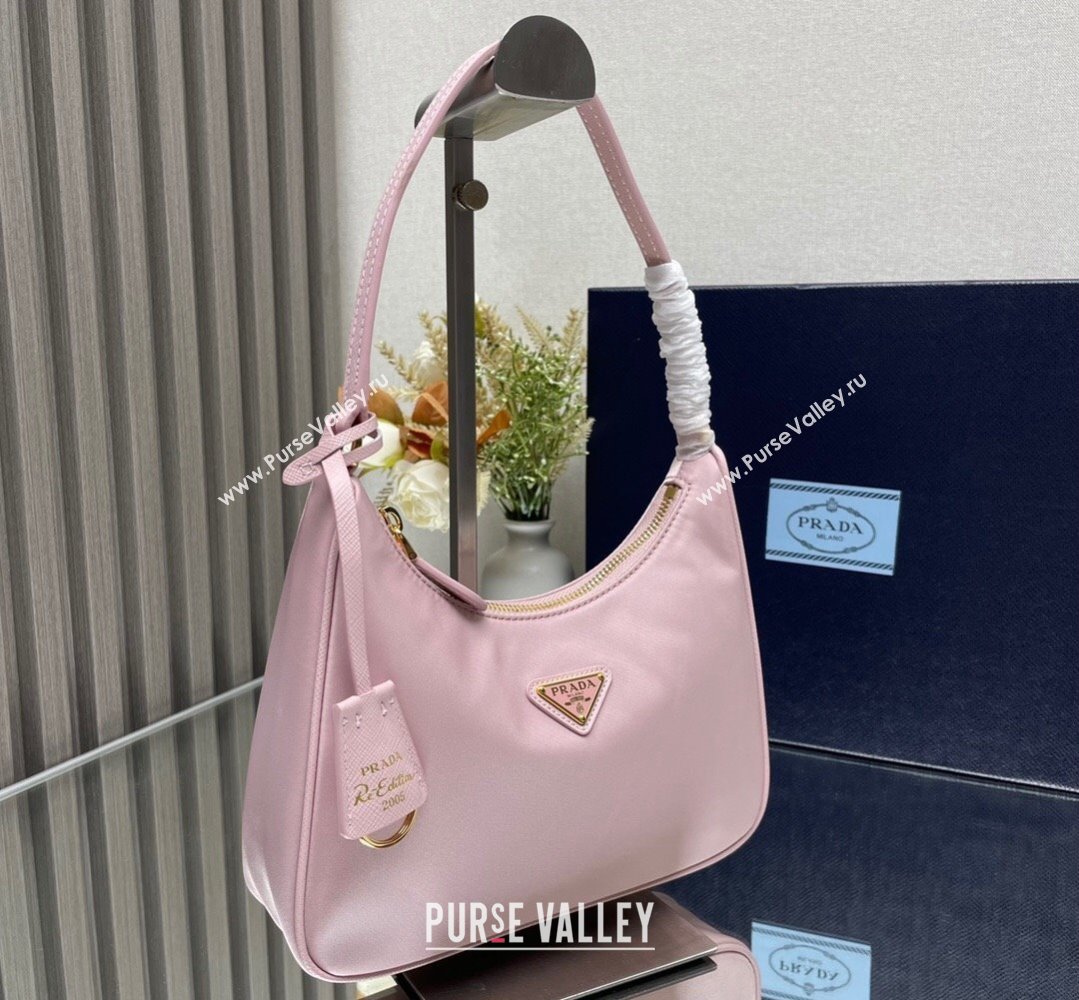 Prada Re-Edition 2005 Re-Nylon and Saffiano Mini Hobo Bag 1NE204 Light Pink/Gold 2024 (ziyin-24022833)