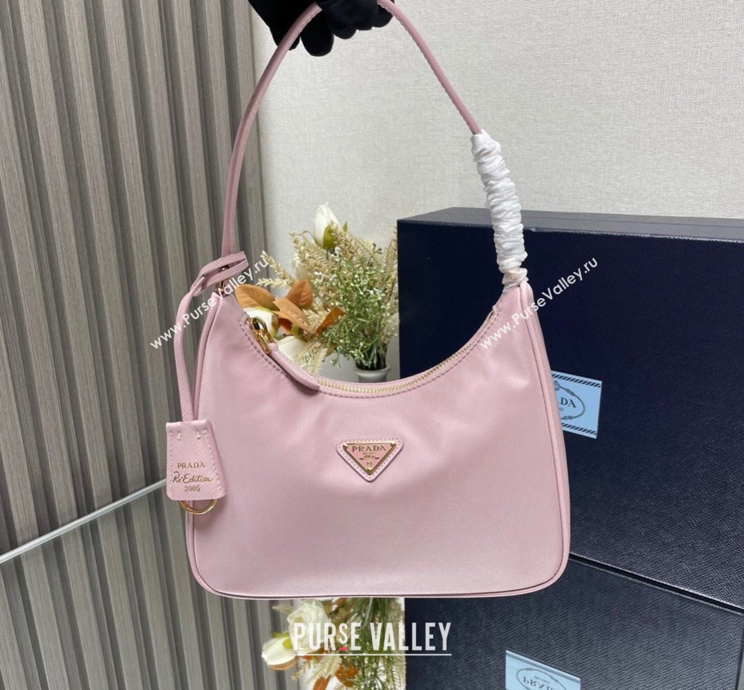 Prada Re-Edition 2005 Re-Nylon and Saffiano Mini Hobo Bag 1NE204 Light Pink/Gold 2024 (ziyin-24022833)