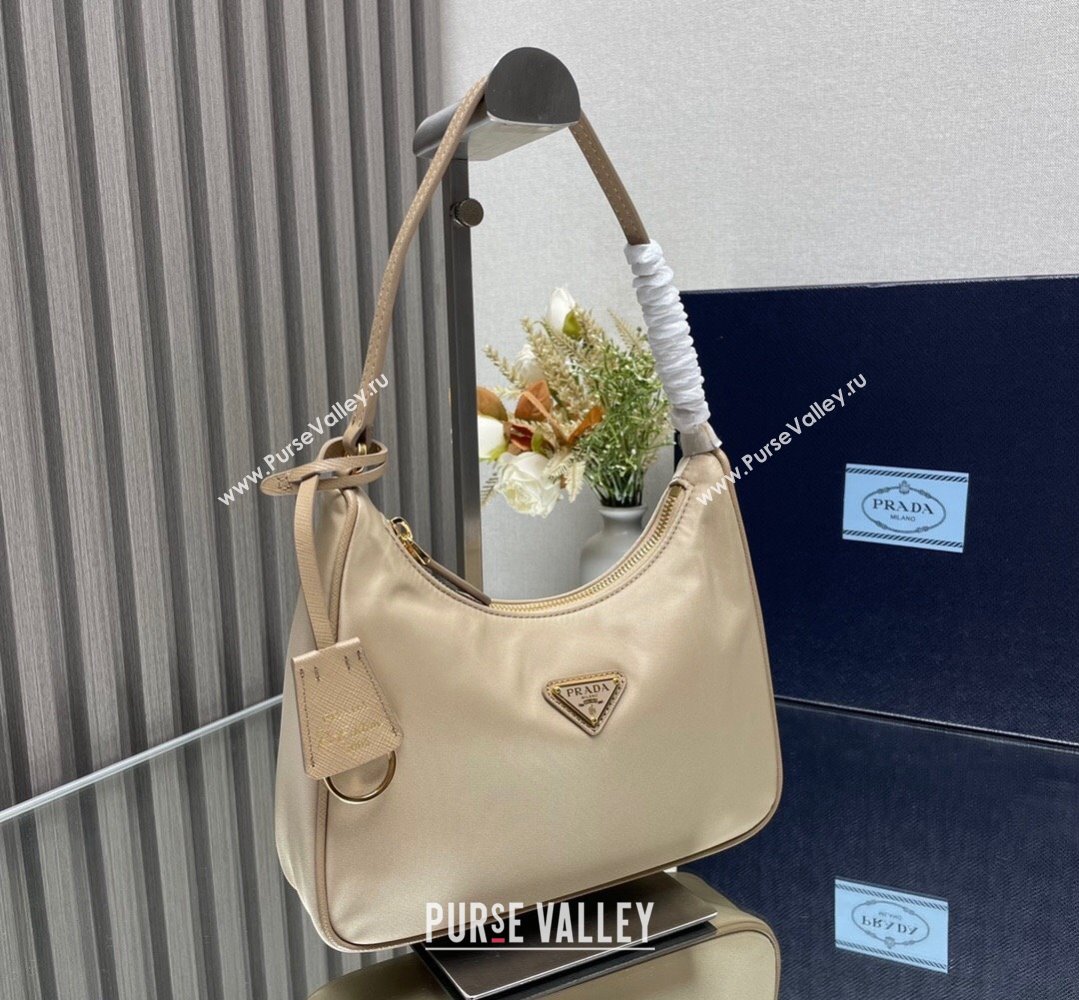 Prada Re-Edition 2005 Re-Nylon and Saffiano Mini Hobo Bag 1NE204 Beige/Gold 2024 (ziyin-24022837)